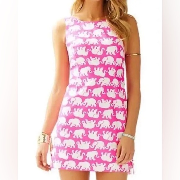 Lilly Pulitzer Hot Pink & White Elephant Print Sleeveless Sheath Dress Size 0. - Picture 4 of 15